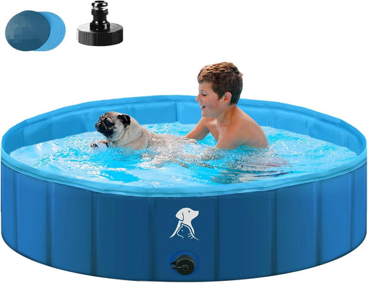 Fwiull Hundepool für Große & Kleine Hunde, Faltbarer Hunde Planschbecken 80 * 30CM Hundebadewanne Stabiler Swimmingpool Haustier Kind Schwimmbecken rutschfest Tragbar Blau
