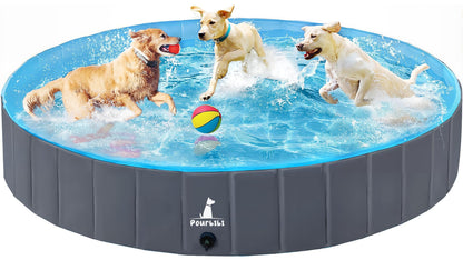 Pourbibi Hundepool fur Große Hunde, Faltbare Hund Schwimmbecken Hundebadewanne, rutschfest Dog Pool Planschbecken für Kinder und Hunde,120 x 30 cm