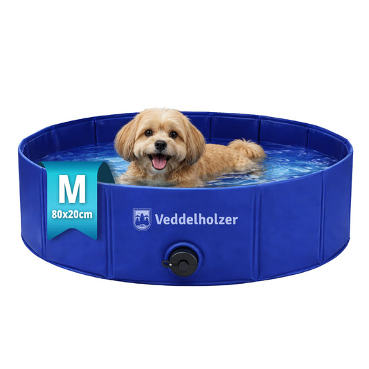 Veddelholzer Faltbarer Hundepool (M) 80 x 20 cm rutschfest – Robuster Hunde Swimmingpool platzsparend & stabil, ideal für Garten & Balkon, schneller Aufbau ohne Aufpumpen, für kleine & große Hunde