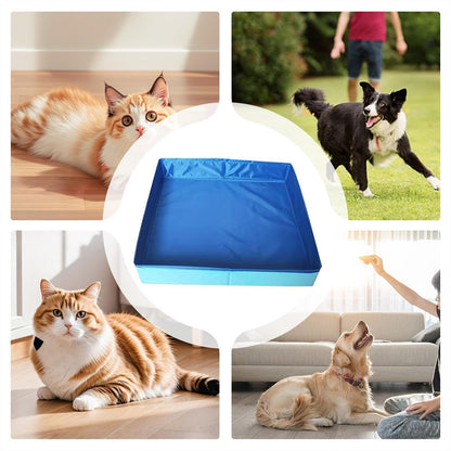 Hundepool, Planschbecken Faltbare für Hunde & Katzen, 50x50x10 cm Eckig Katzenpool, Hundebadewanne, Planschbecken ohne Aufblasen für Haustiere, Klappbar Schwimmbecken für Kleine Hunde & Katzen (A)