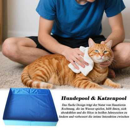 Hundepool, Planschbecken Faltbare für Hunde & Katzen, 50x50x10 cm Eckig Katzenpool, Hundebadewanne, Planschbecken ohne Aufblasen für Haustiere, Klappbar Schwimmbecken für Kleine Hunde & Katzen (A)