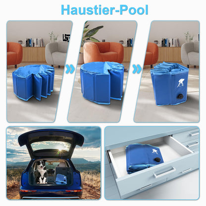 Fwiull Hundepool für Große & Kleine Hunde, Faltbarer Hunde Planschbecken 80 * 30CM Hundebadewanne Stabiler Swimmingpool Haustier Kind Schwimmbecken rutschfest Tragbar Blau