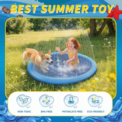CNMTCCO Hundepool Faltbar und rutschfest - Verdicktes Planschbecken Fuer Hunde und Kinder,Robustes Wasserspielzeug Fuer Garten und Sommer,Splash Pad ohne Aufblasen,Mini Pool (100cm,Blau)