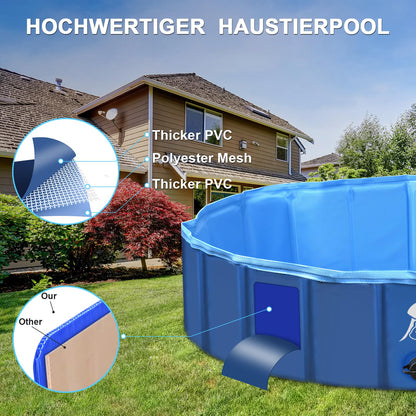Fwiull Hundepool für Große & Kleine Hunde, Faltbarer Hunde Planschbecken 80 * 30CM Hundebadewanne Stabiler Swimmingpool Haustier Kind Schwimmbecken rutschfest Tragbar Blau