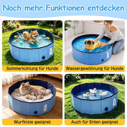 DEWEL Hundepool Faltbar Ø80 x H30 cm für kleine Hunde